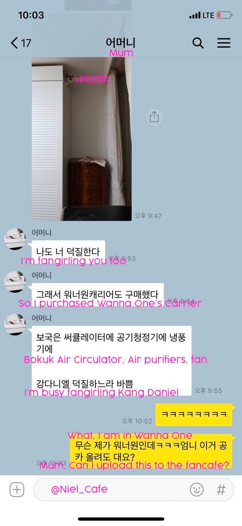 Messages between Daniel and his mom